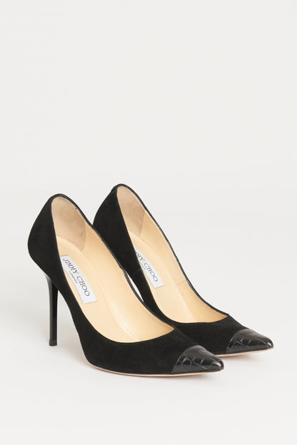 Black Suede Preowned Amika Cap Toe Pumps