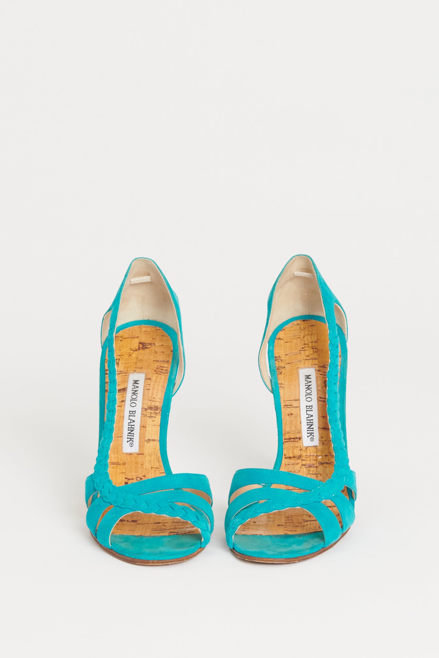 Turquoise Suede Braided Preowned Slingback Pumps