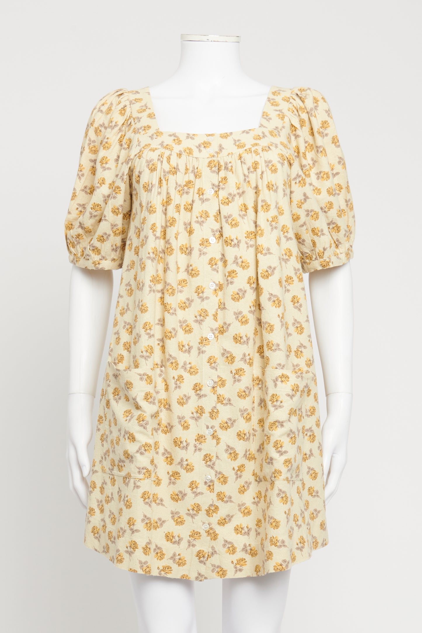 Yellow Floral Printed Preowned Dress