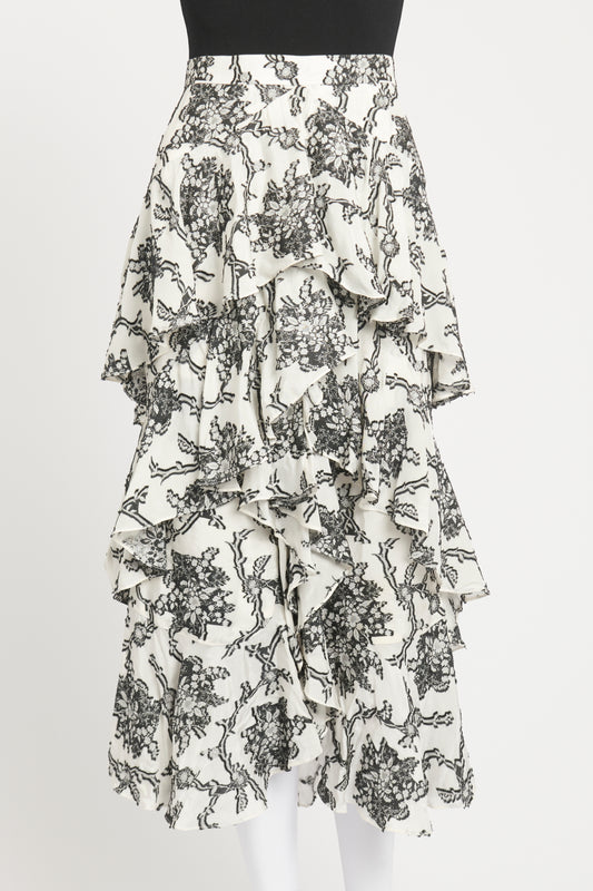 White Floral Preowned Midi Skirt