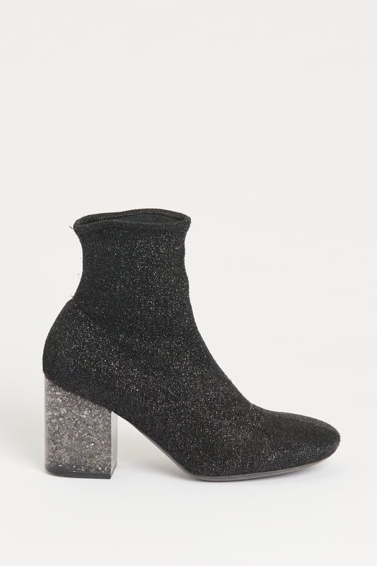 Black Sequin Shine Preowned Sock Boot Heel