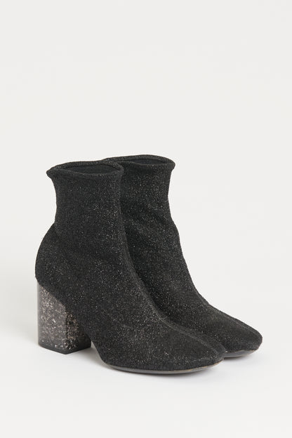 Black Sequin Shine Preowned Sock Boot Heel