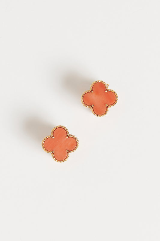 Vintage Alhambra Yellow Gold Coral Preowned Earrings