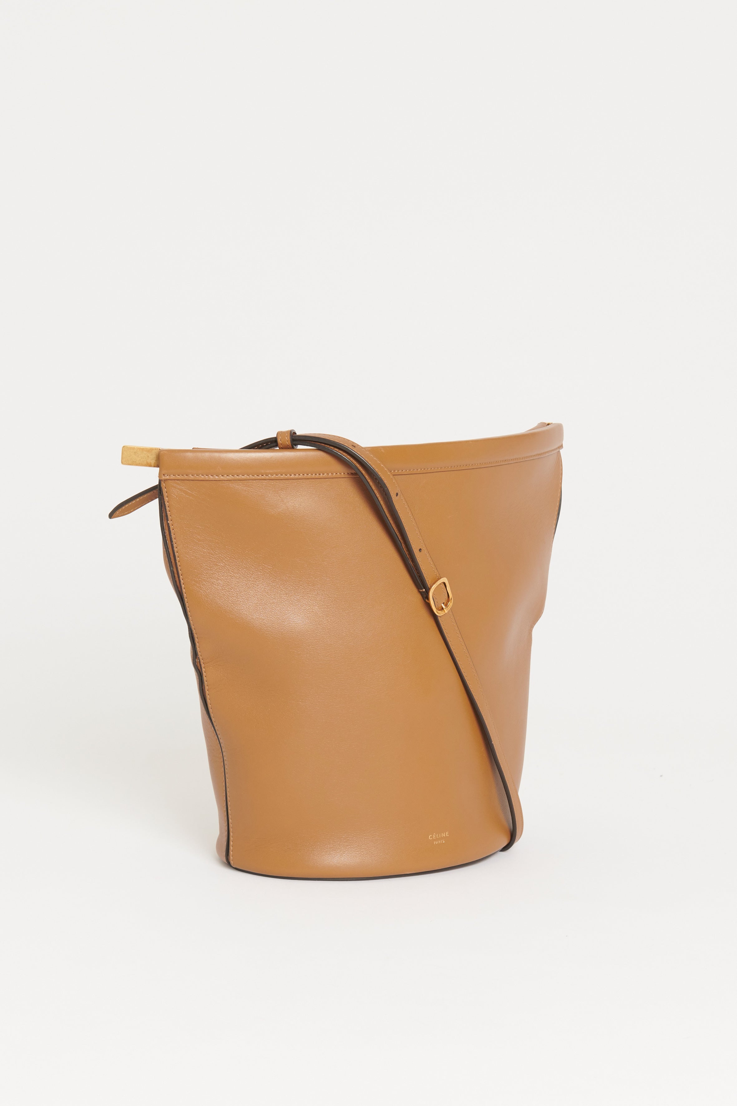 Celine 2018 Camel Leather Preowned Clasp Bucket Bag Reluxe Fashion