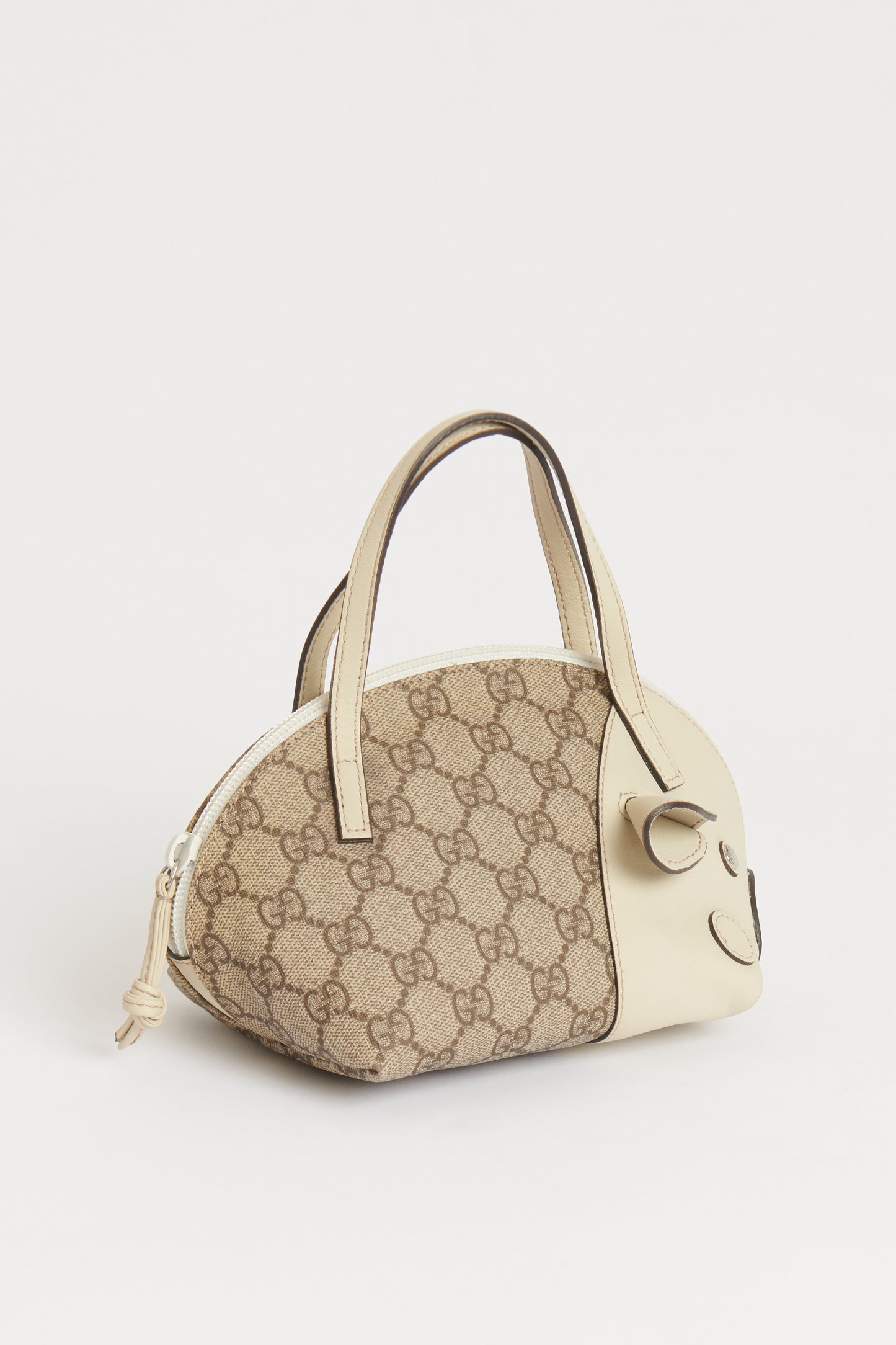 Taupe GG Supreme Preowned Top Handle Mini Bag