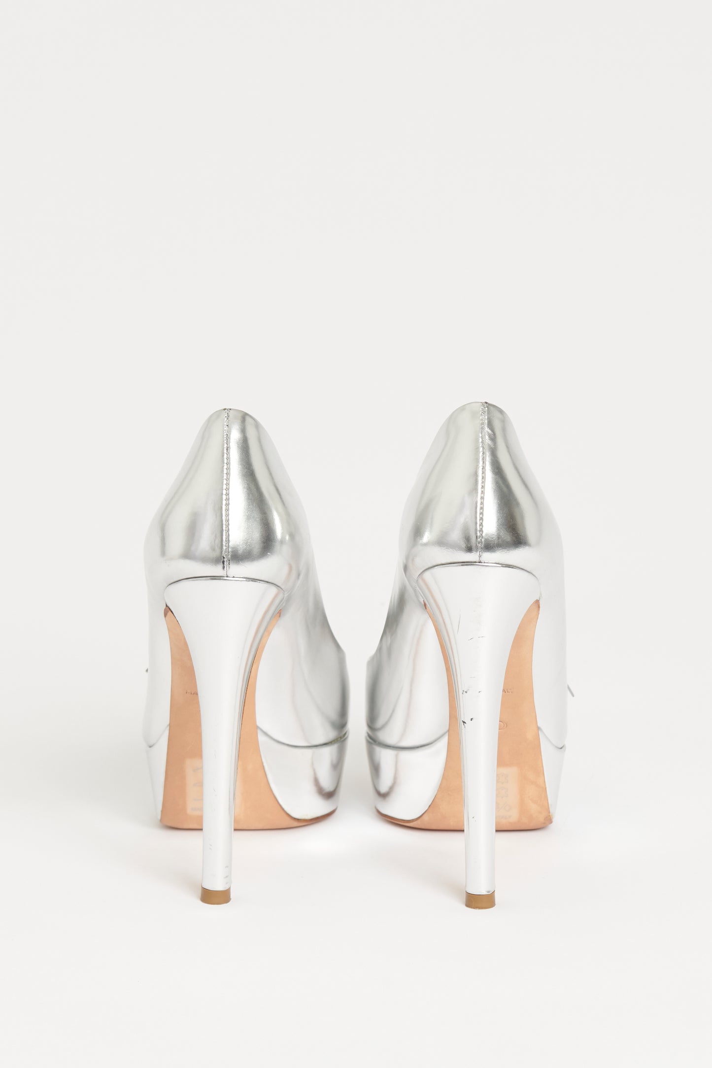 Silver Preowned Leather Peep Toe Pumps