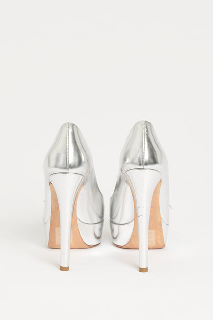 Silver Preowned Leather Peep Toe Pumps