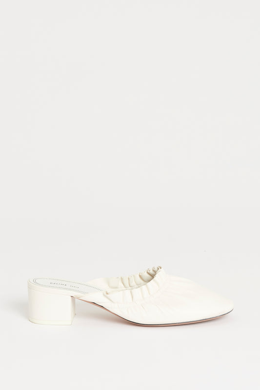 White Leather Slip On Preowned Mules