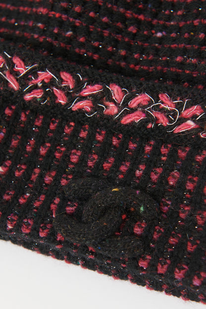 Black and Pink Preowned Cashmere Blend Hat and Scarf Set