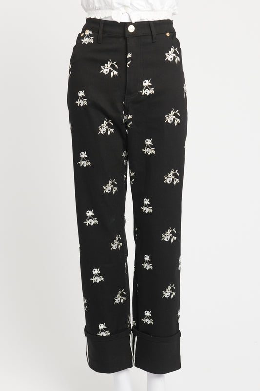Black Cotton Floral Preowned Trousers