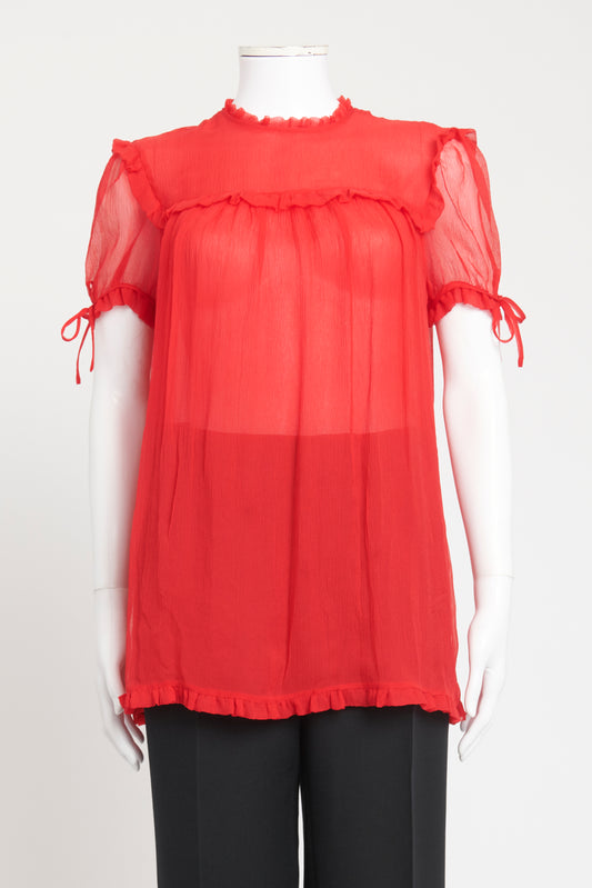 2018 Red Silk Preowned Smock Top