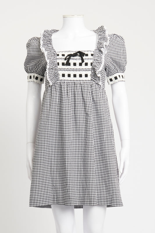 Monochrome Cotton Gingham Preowned Smock Dress