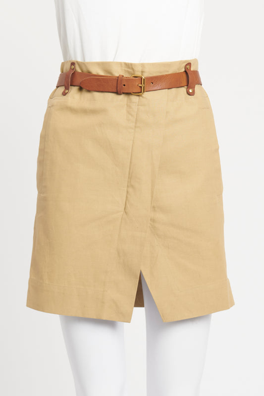 Khaki Cotton Preowned Mini Skirt