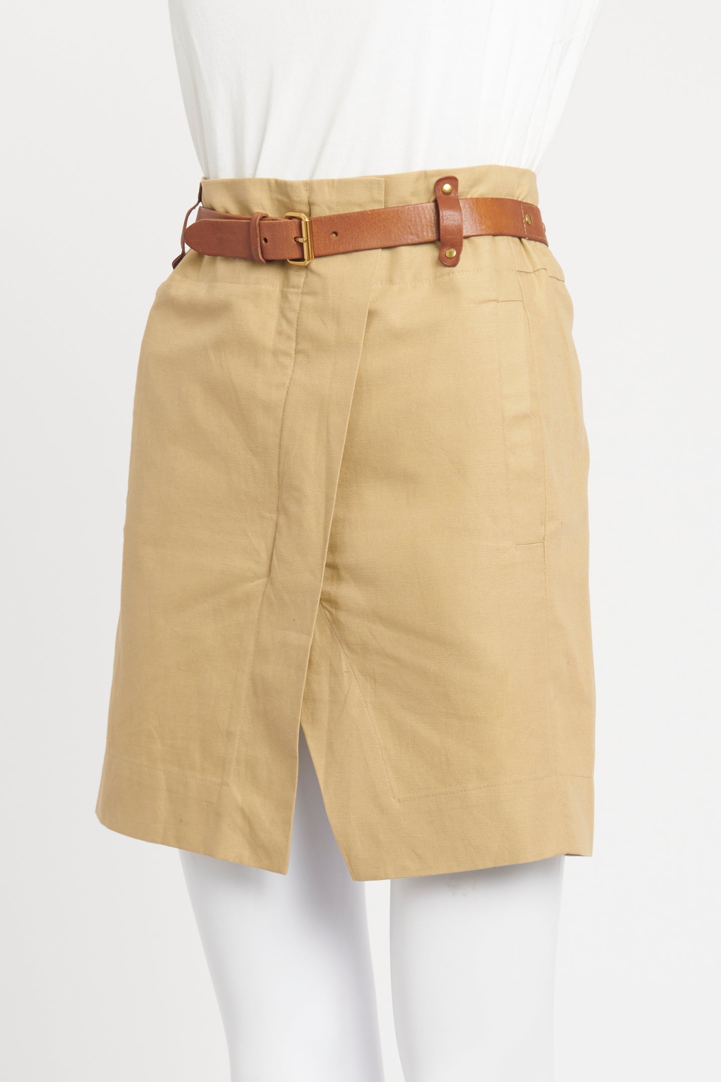 Khaki Cotton Preowned Mini Skirt