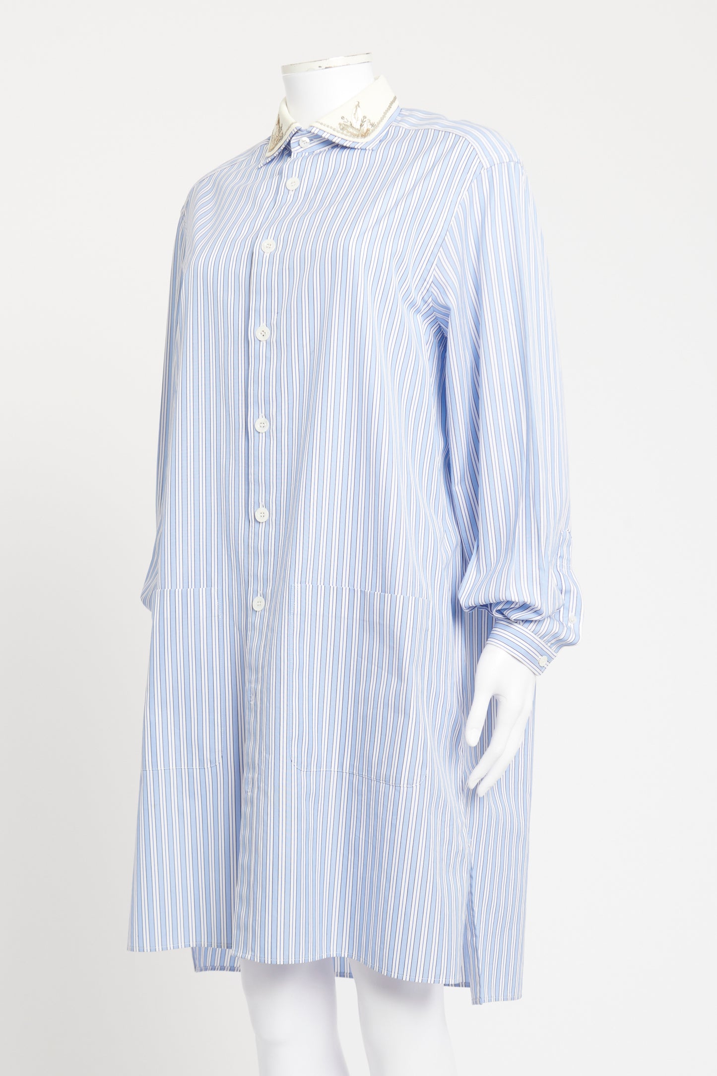 Blue Cotton Button Up Preowned Shirt Dress