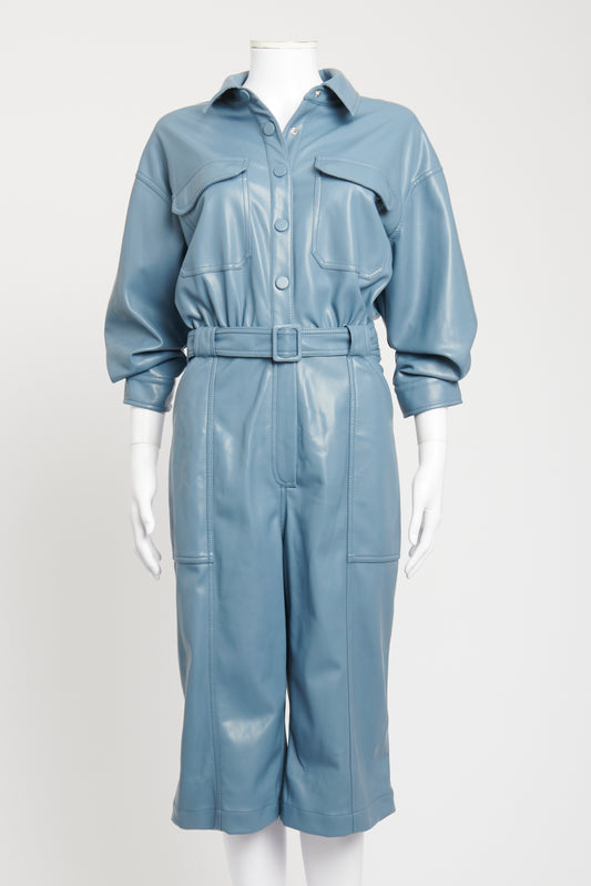 Blue Faux Leather Kayley Preowned Utility Jumpsuit