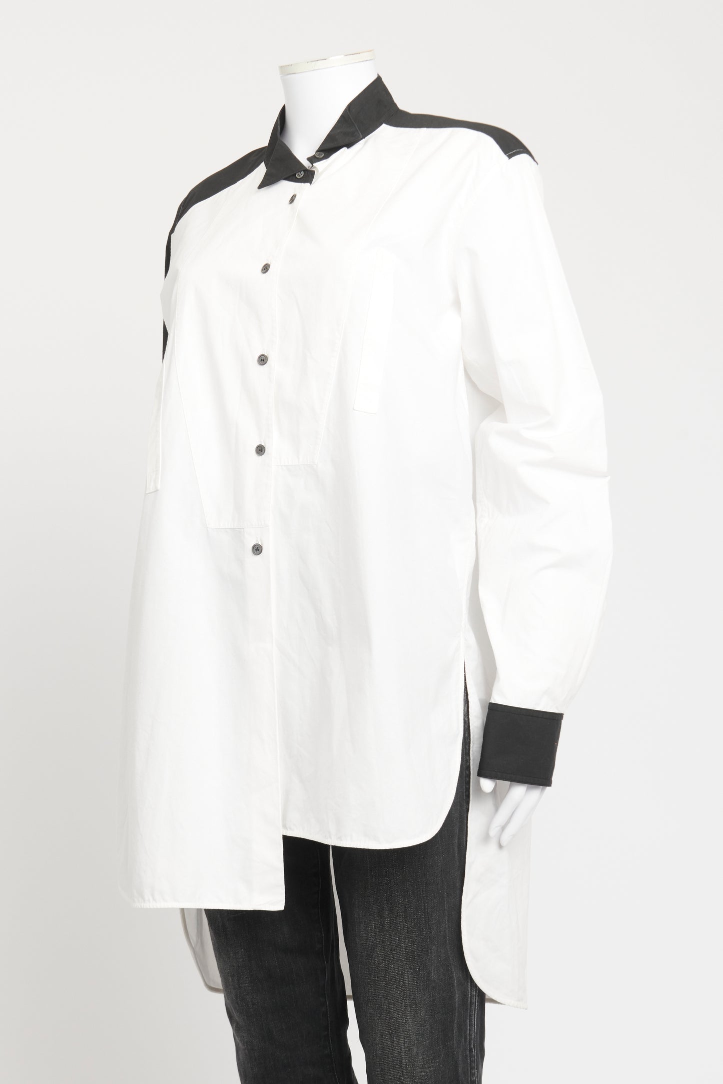 Monochrome Cotton Asymmetric Preowned Shirt