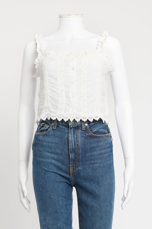 White Cotton Lace Trim Preowned Top