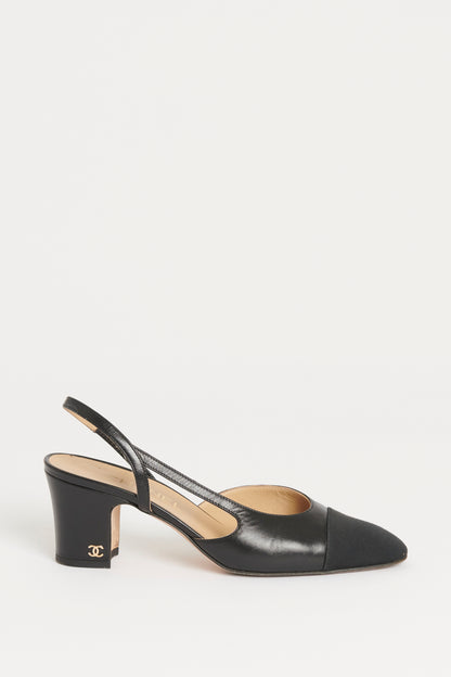 Black Leather Preowned Classic Slingback Pumps