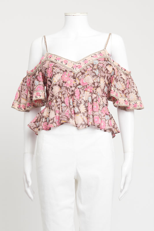 Pink Cotton Garuva Preowned Floral Top