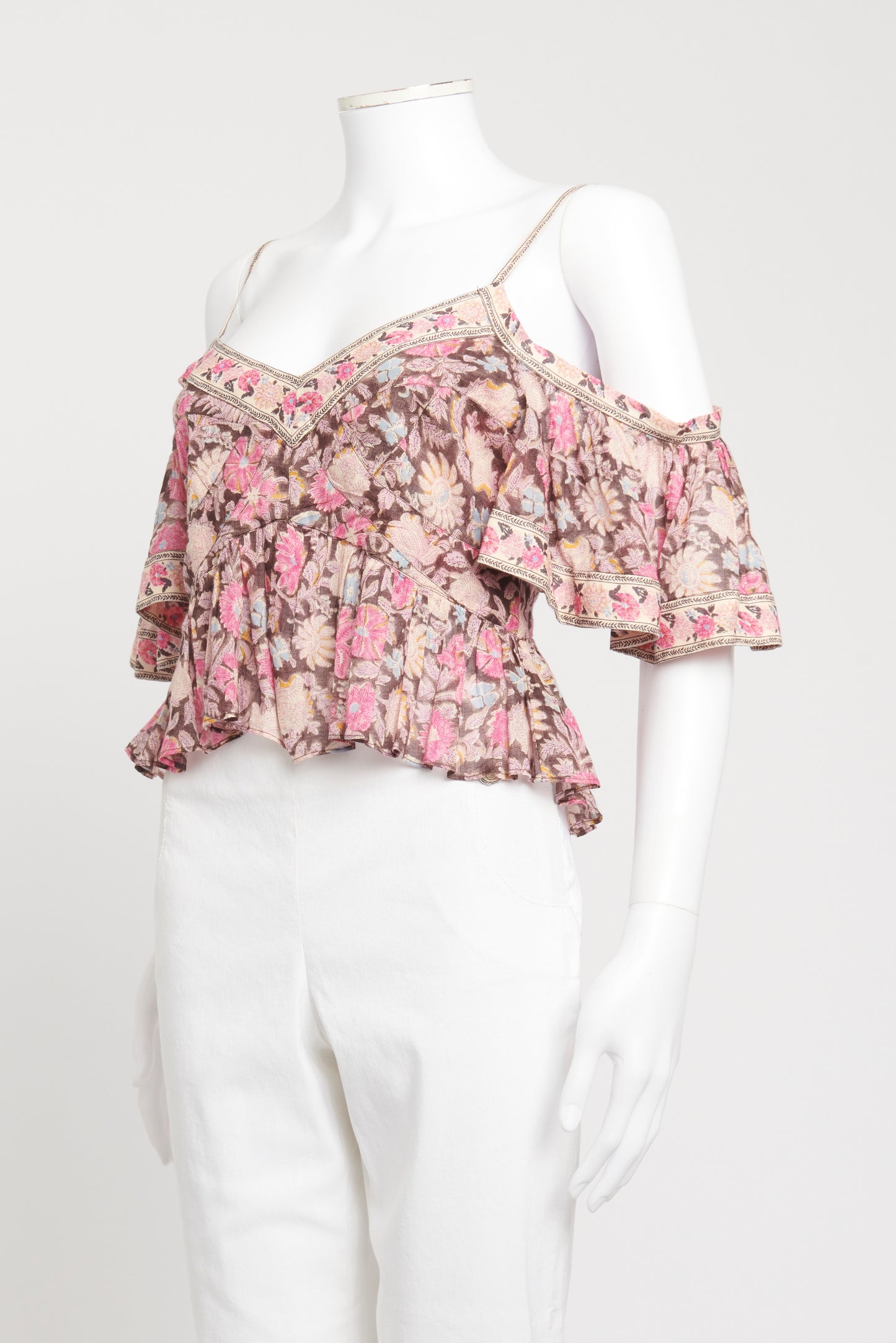 Pink Cotton Garuva Preowned Floral Top