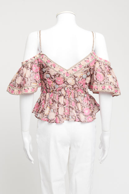 Pink Cotton Garuva Preowned Floral Top