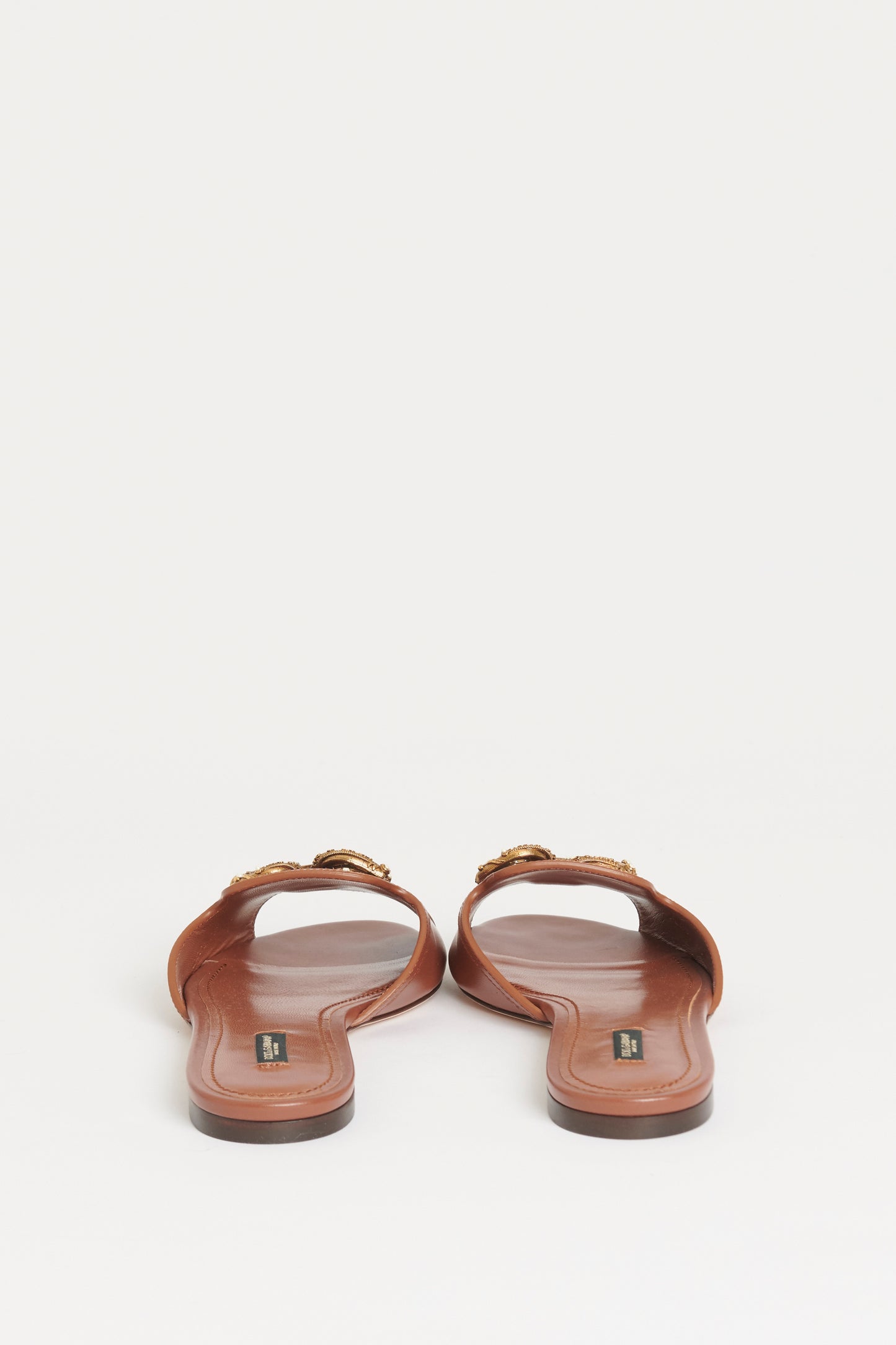 Brown Leather Amore Preowned Logo Mules