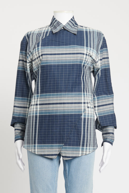 Blue Cotton Asymmetric Check Preowned Shirt