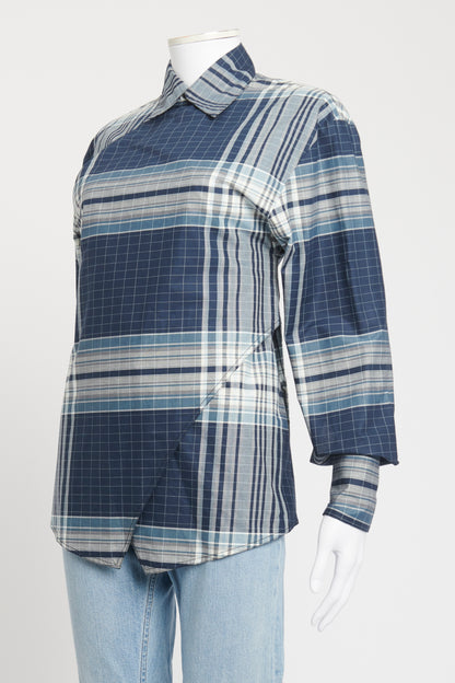 Blue Cotton Asymmetric Check Preowned Shirt