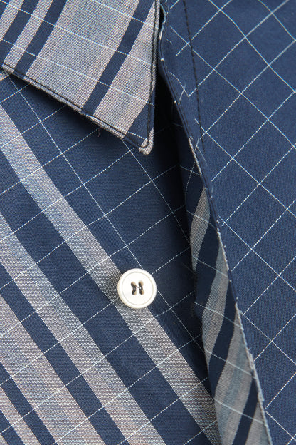 Blue Cotton Asymmetric Check Preowned Shirt