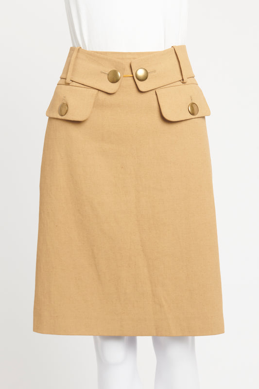 Beige Cotton Blend Preowned A-Line Skirt