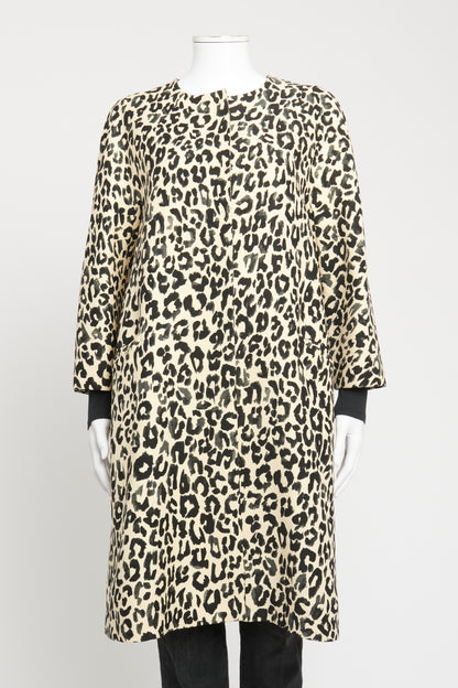 Beige Wool Blend Leopard Print Preowned Coat