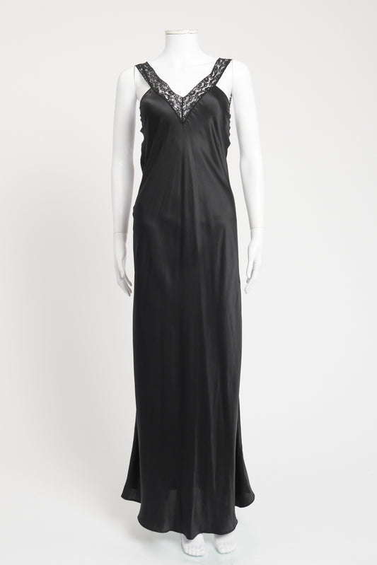 Black Silk Lace Trim Preowned Maxi Dress
