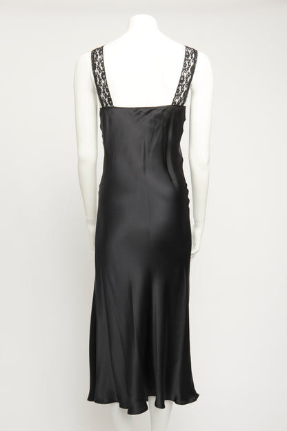 Black Silk Lace Trim Preowned Maxi Dress