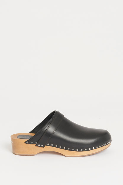 Black Leather Thalie Preowned Clogs