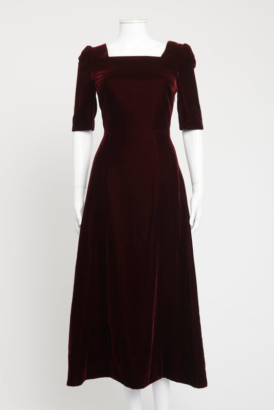 Burgundy Velvet Preowned Midi Dress