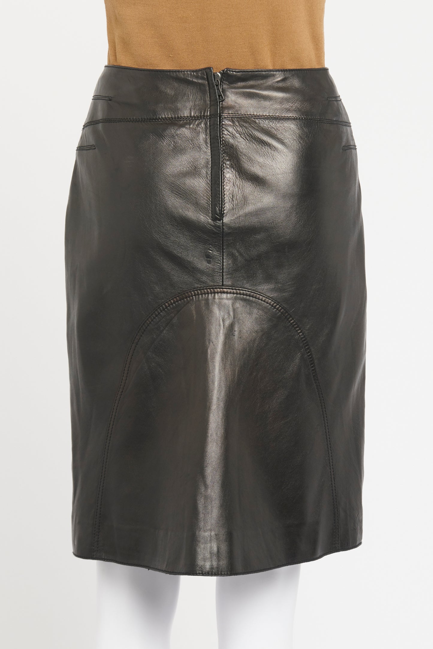 Black Leather Preowned Knee Length Skirt