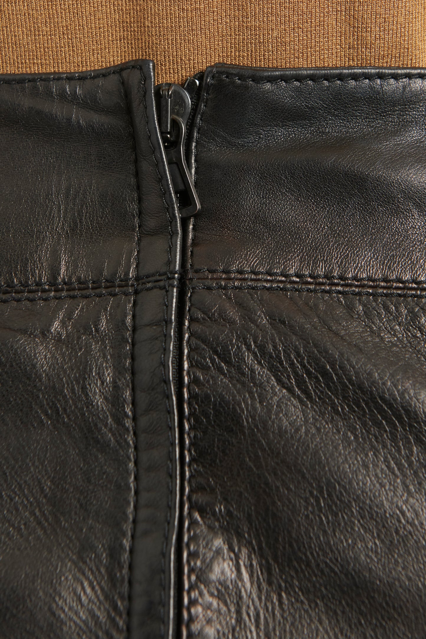 Black Leather Preowned Knee Length Skirt
