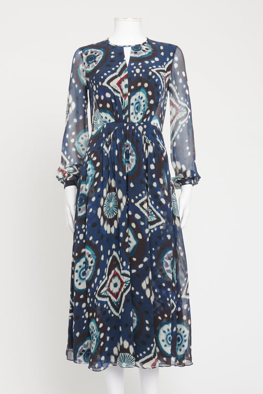 Blue Silk Preowned Printed Midi Dress