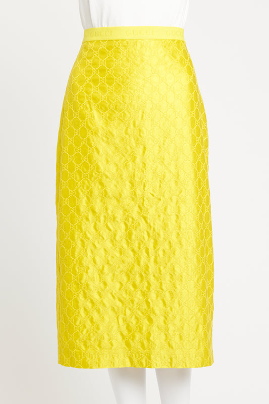 Yellow Silk Embroidered GG Preowned Skirt