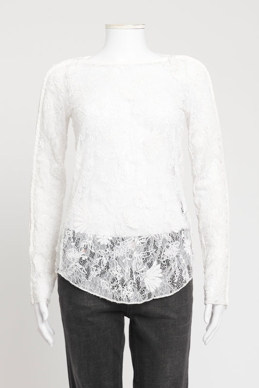 White Lace Preowned Long Sleeved Floral Blouse