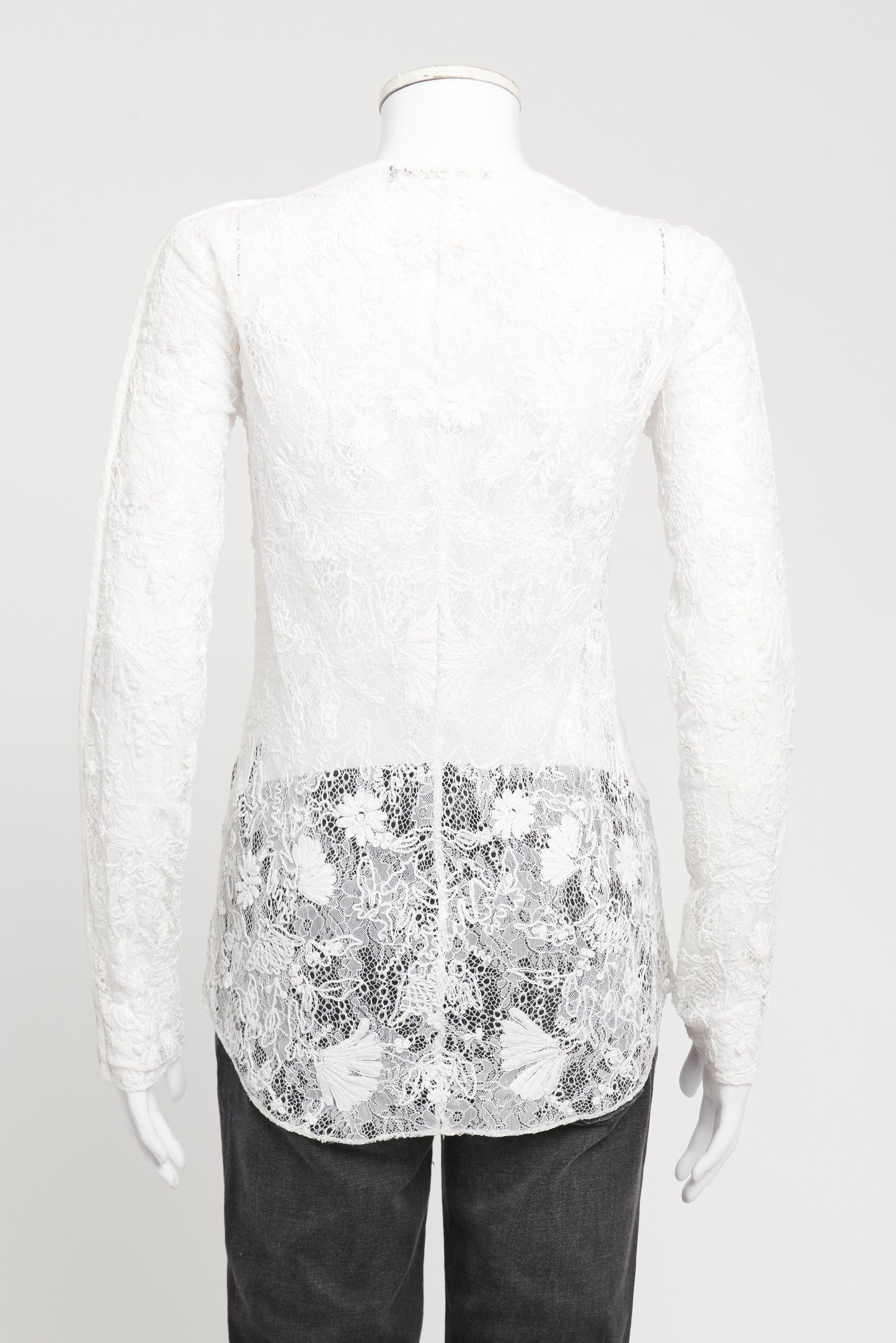 White Lace Preowned Long Sleeved Floral Blouse