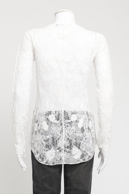 White Lace Preowned Long Sleeved Floral Blouse