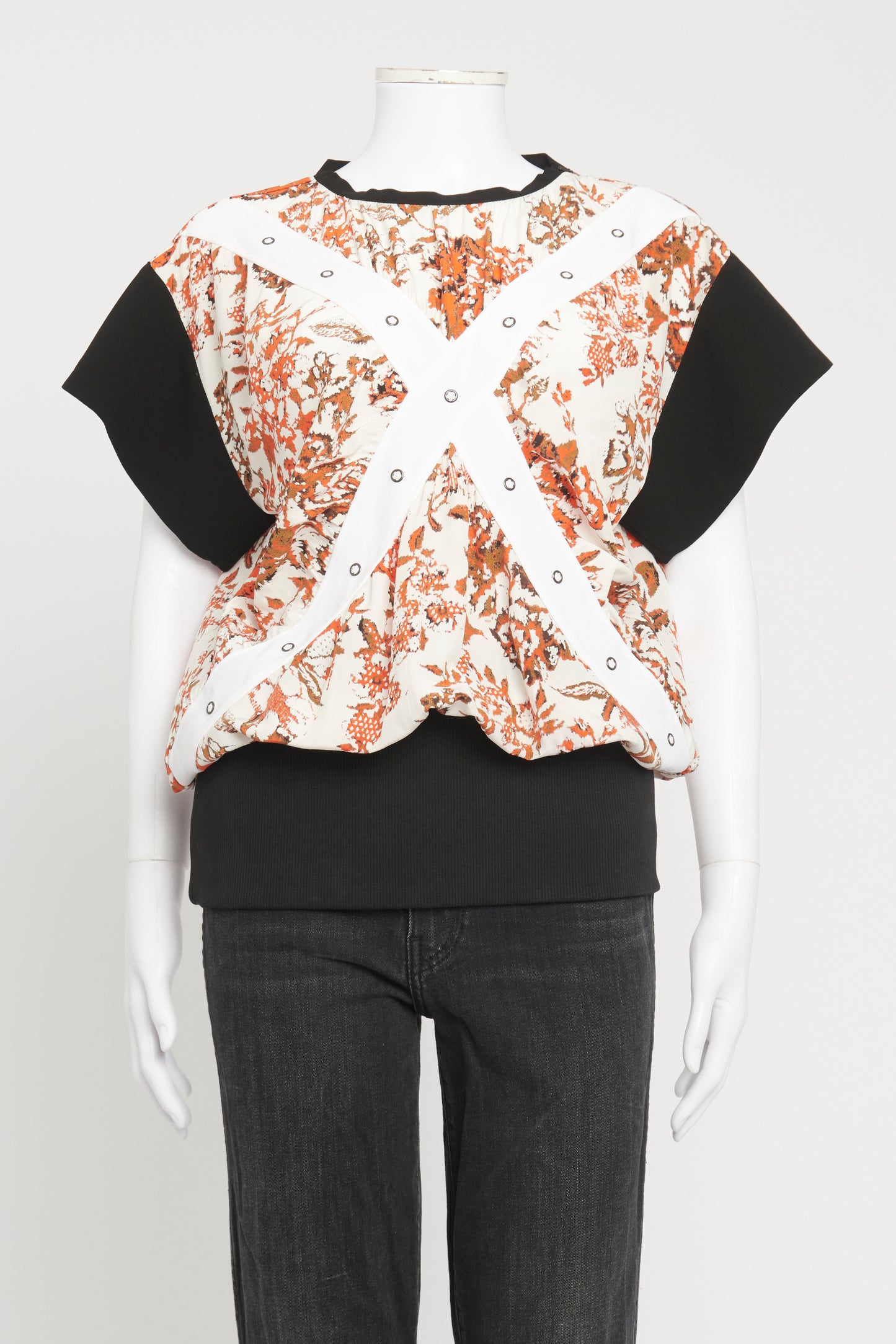 White Acetate Blend Preowned Short Sleeved Printed Blouse