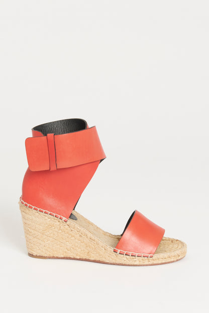 Red Leather Preowned Woven Espadrille Wedges