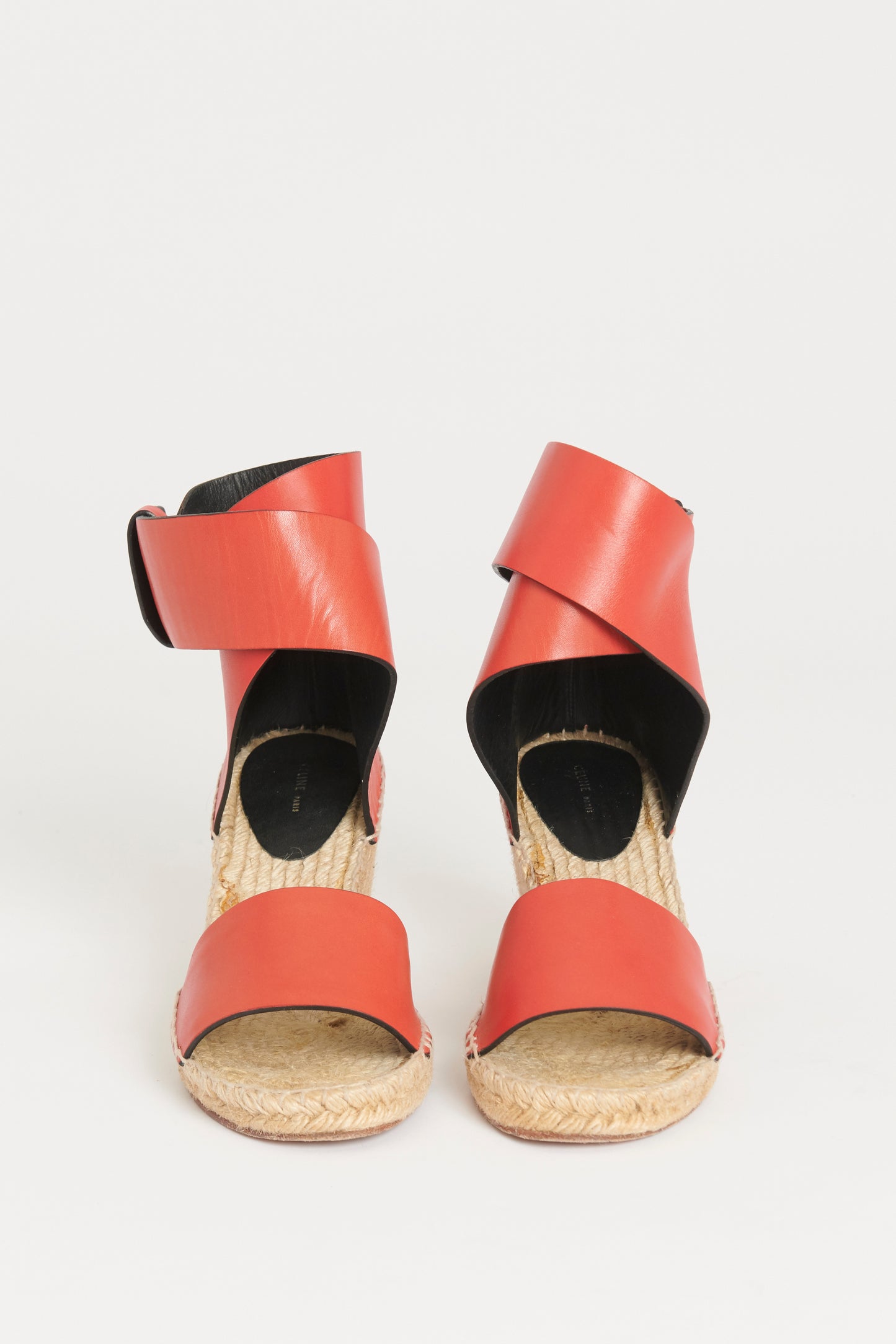 Red Leather Preowned Woven Espadrille Wedges