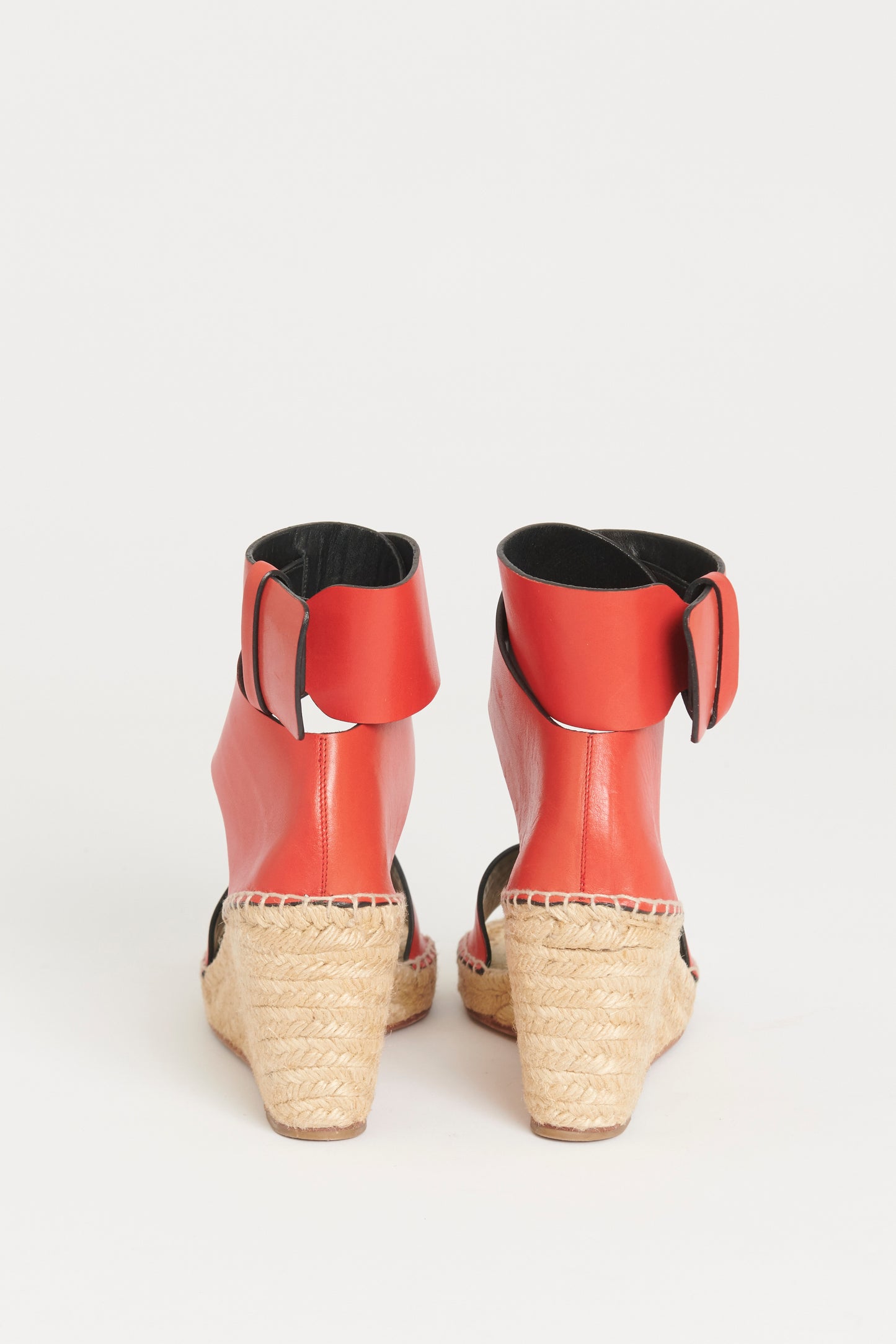 Red Leather Preowned Woven Espadrille Wedges