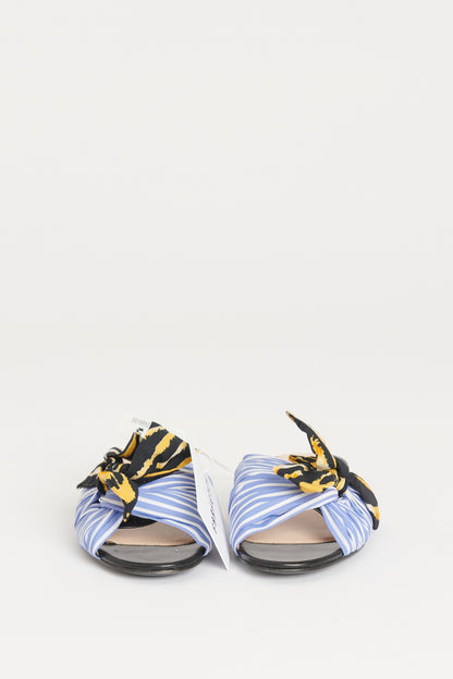 Blue Cotton Preowned Bow Slip On Flat Sandals