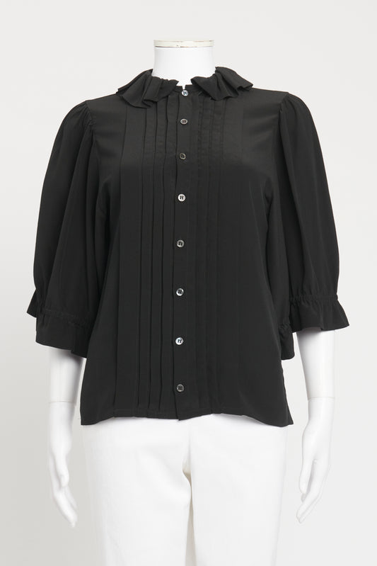 Black Silk Pleat Front Preowned Blouse