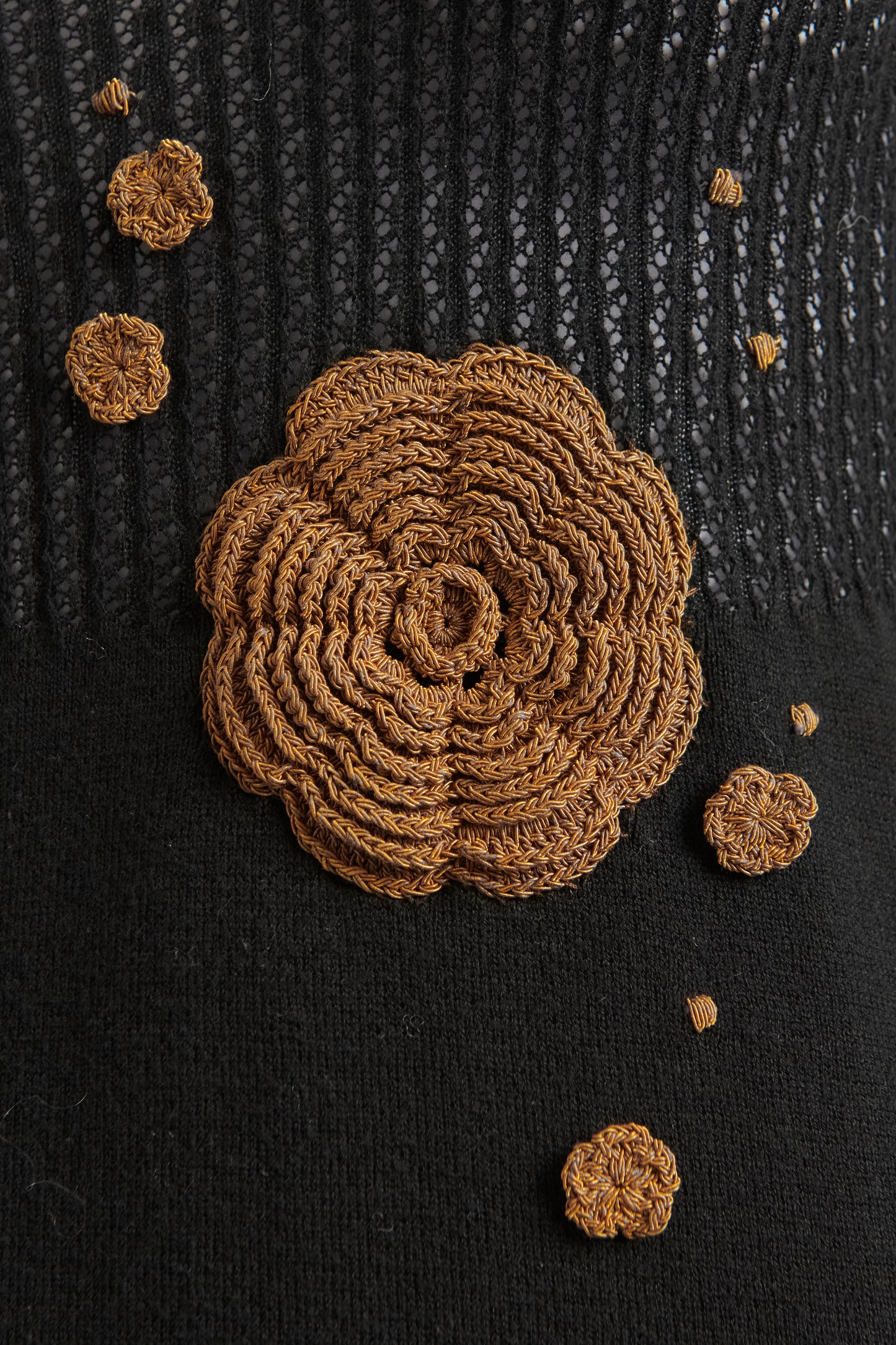 Black Cotton Blend Preowned Crochet Appliqué Dress